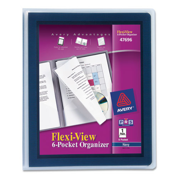 Flexi-view Six-pocket Polypropylene Organizer, 150-sheet Capacity, 11 X 8.5, Translucent/navy