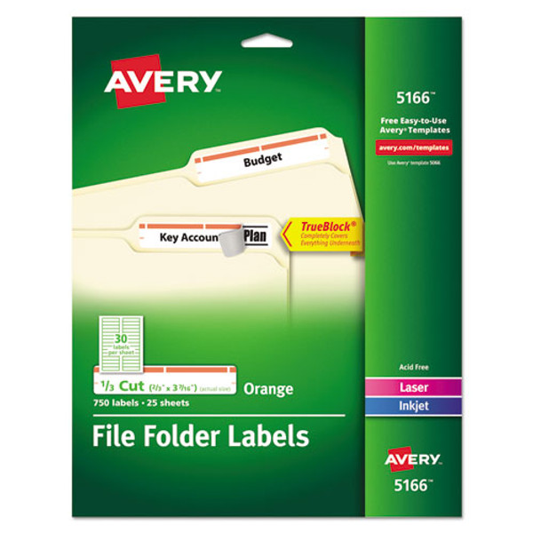 Permanent Trueblock File Folder Labels With Sure Feed Technology, 0.66 X 3.44, White, 30/sheet, 25 Sheets/pack - AVE5166