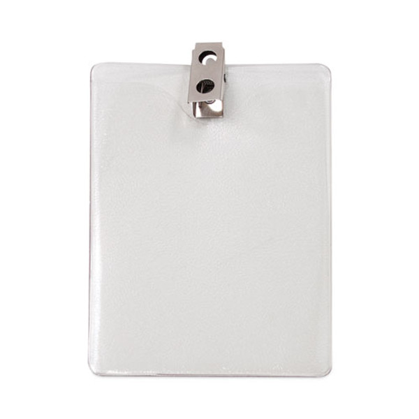 Id Badge Holders With Clip, Vertical, Clear 3.8" X 4.25" Holder, 3.13" X 3.75" Insert, 50/pack