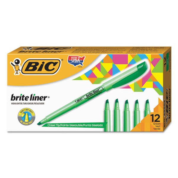 Brite Liner Highlighter, Fluorescent Green Ink, Chisel Tip, Green/black Barrel, Dozen