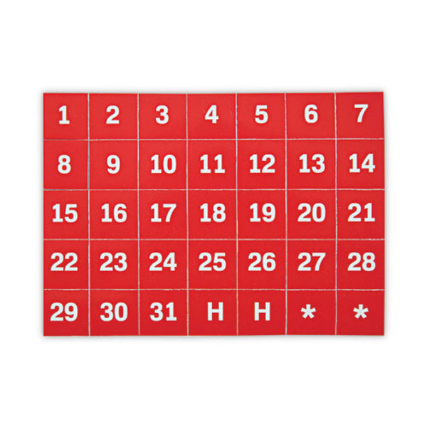 Interchangeable Magnetic Board Accessories, Calendar Dates, Red/white, 1" X 1", 31 Pieces