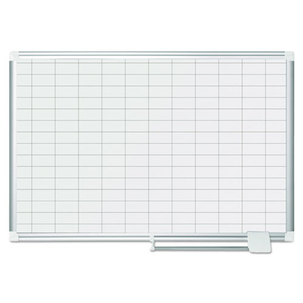 Gridded Magnetic Steel Dry Erase Project Planning Board, 1" X 2" Cells, 36" X 24", White Surface, Satin Aluminum Frame