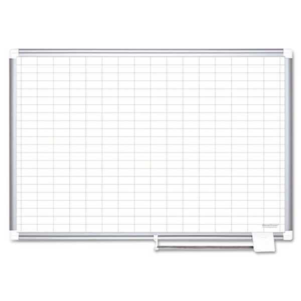 Gridded Magnetic Steel Dry Erase Planning Board, 1 X 2 Grid, 48 X 36, White Surface, Silver Aluminum Frame