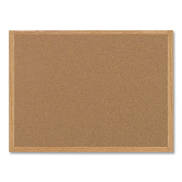 Earth Cork Board, 36" X 24", Tan Surface, Oak Finished Wood Frame