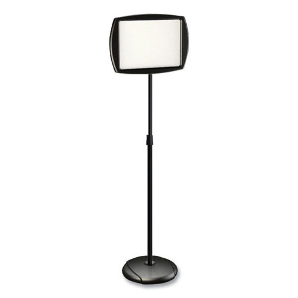 Floor Stand Sign Holder, Rectangle, 15 X 11, 66" High, White Surface, Black Steel Frame