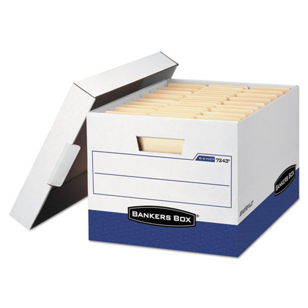 R-kive Heavy-duty Storage Boxes, Letter/legal Files, 12.75" X 16.5" X 10.38", White/blue, 4/carton