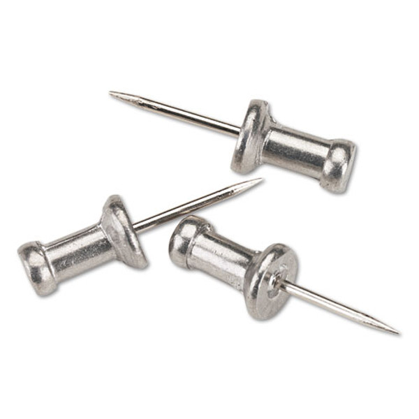 Aluminum Head Push Pins, Aluminum, Silver, 0.5", 100/box