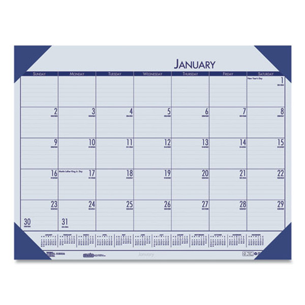 Ecotones Recycled Monthly Desk Pad Calendar, 18.5 X 13, Ocean Blue Sheets/corners, Black Binding, 12-month (jan To Dec): 2024