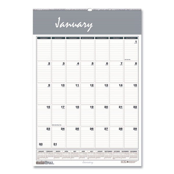 Bar Harbor Recycled Wirebound Monthly Wall Calendar, 8.5 X 11, White/blue/gray Sheets, 12-month (jan-dec): 2024