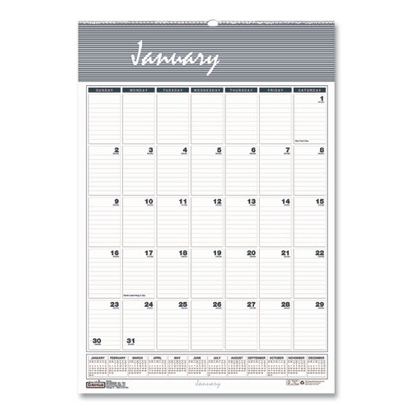 Bar Harbor Recycled Wirebound Monthly Wall Calendar, 12 X 17, White/blue/gray Sheets, 12-month (jan-dec): 2024
