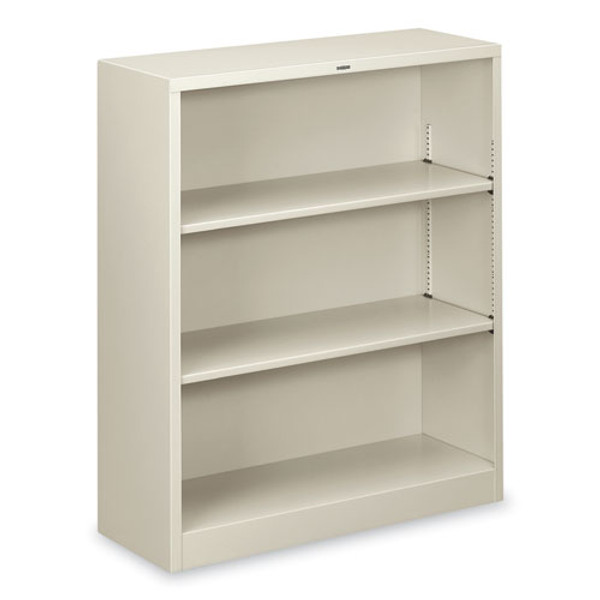 Metal Bookcase, Three-shelf, 34.5w X 12.63d X 41h, Light Gray