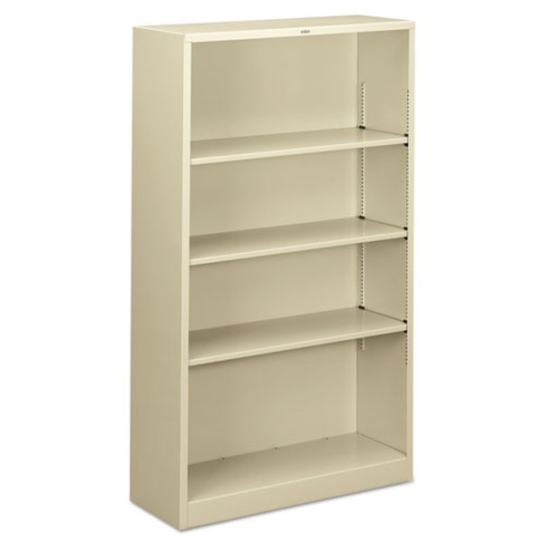 Metal Bookcase, Four-shelf, 34.5w X 12.63d X 59h, Putty