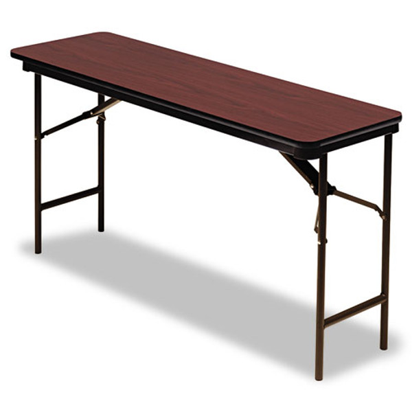 Officeworks Commercial Wood-laminate Folding Table, Rectangular, 60" X 18" X 29", Mahogany Top, Brown Base