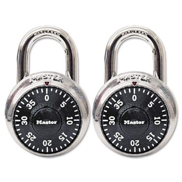 Combination Lock, Stainless Steel, 1.87" Wide, Silver/black, 2/pack