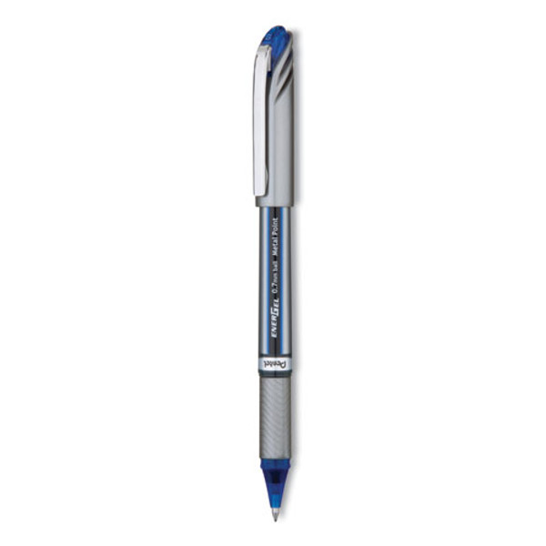 Energel Nv Gel Pen, Stick, Medium 0.7 Mm, Blue Ink, Gray/black/blue Barrel, Dozen