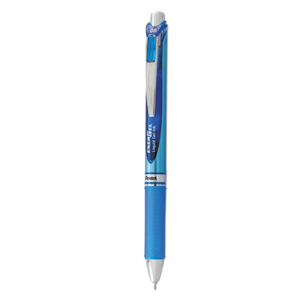 Energel Rtx Gel Pen, Retractable, Fine 0.5 Mm Needle Tip, Blue Ink, Blue/light Blue Barrel