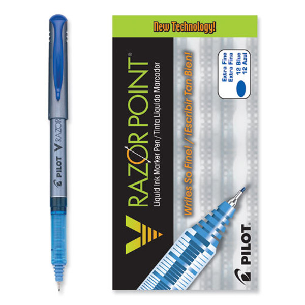 V Razor Point Liquid Ink Porous Point Pen, Stick, Extra-fine 0.5 Mm, Blue Ink, Gray/translucent Blue Barrel, Dozen