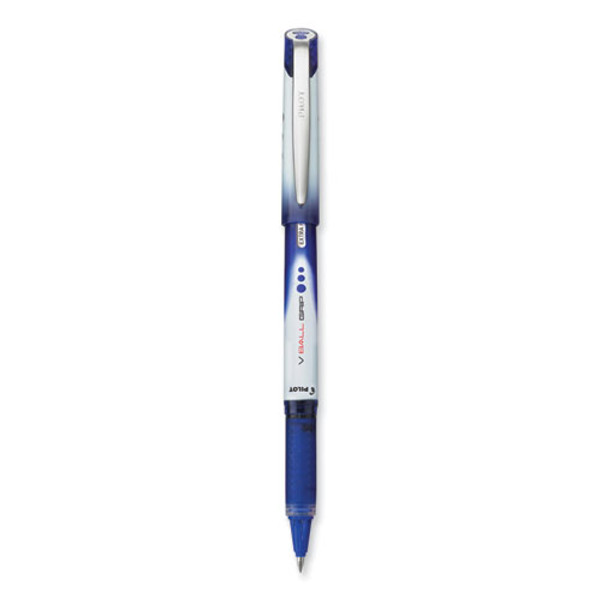 Vball Grip Liquid Ink Roller Ball Pen, Stick, Extra-fine 0.5 Mm, Blue Ink, Blue/white Barrel, Dozen