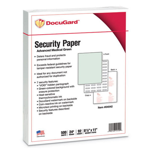 Medical Security Papers, 24 Lb Bond Weight, 8.5 X 11, Green, 500/ream