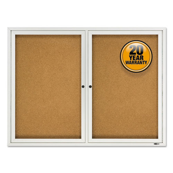 Enclosed Cork Bulletin Board, Cork/fiberboard, 48 X 36, Tan Surface, Silver Aluminum Frame