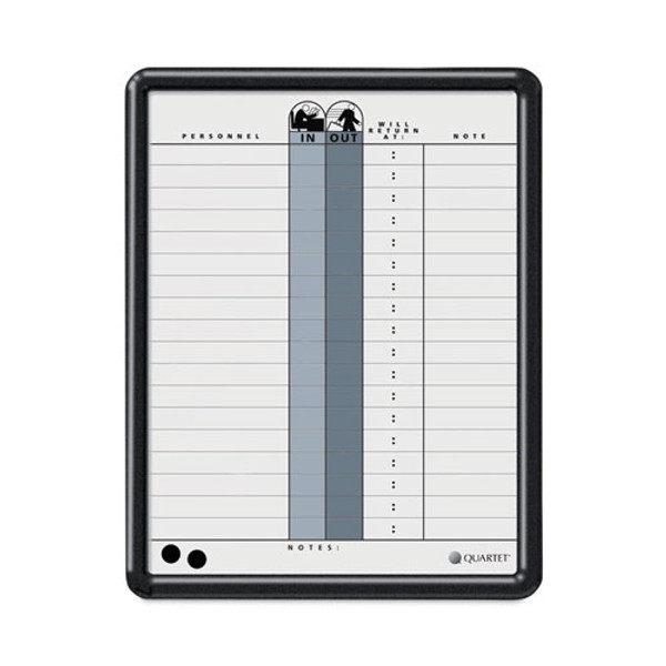 Employee In/out Board, 11 X 14, Porcelain White/gray Surface, Black Plastic Frame