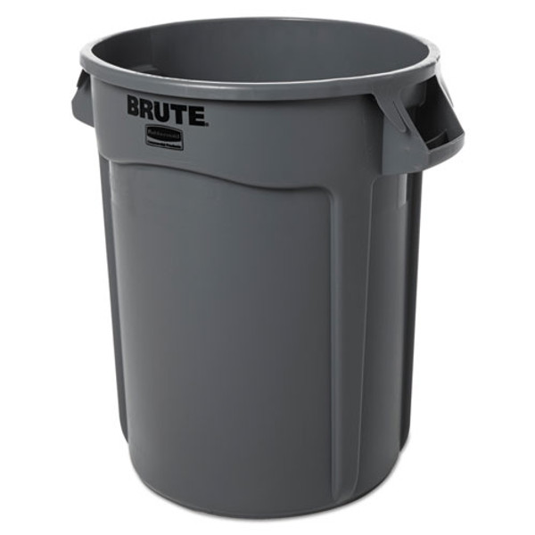 Vented Round Brute Container, 32 Gal, Plastic, Gray