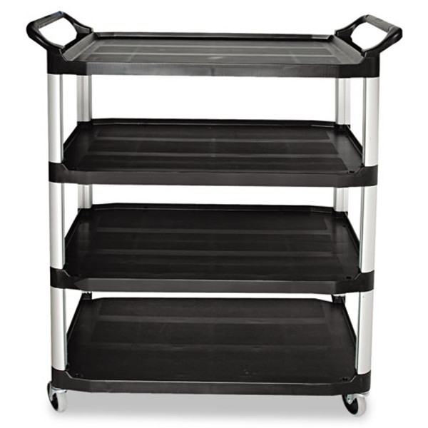 Xtra Utility Cart With Open Sides, Plastic, 4 Shelves, 400 Lb Capacity, 40.63" X 20" X 51", Black