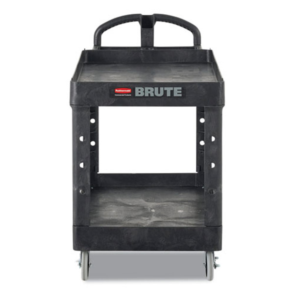 Brute Heavy-duty Utility Cart With Lipped Shelves, Plastic, 2 Shelves, 500 Lb Capacity, 17.13" X 38.5" X 38.88", Black