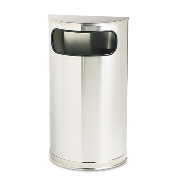 European And Metallic Series Half-round Waste Receptacle, 9 Gal, Steel, Satin Stainless