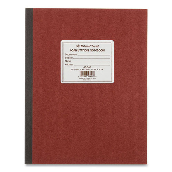 Computation Notebook, Quadrille Rule (4 Sq/in), Brown Cover, (75) 11.75 X 9.25 Sheets