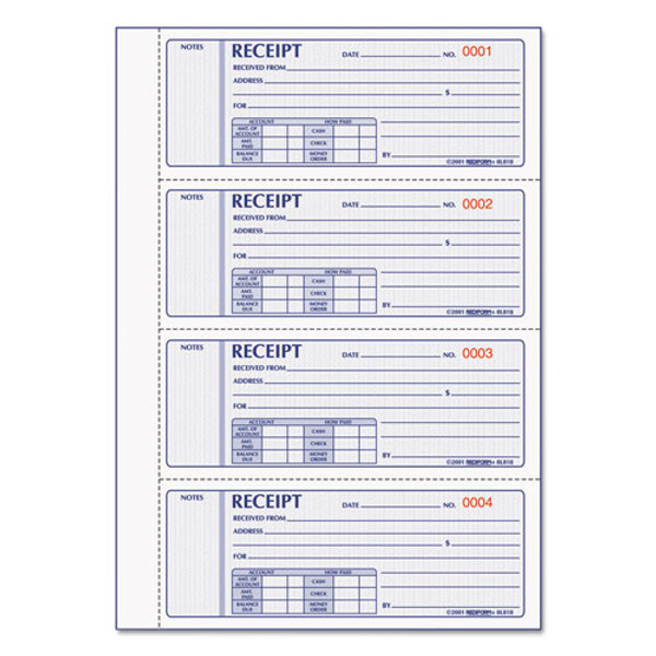 Money Receipt Book, Hardcover, Three-part Carbonless, 7 X 2.75, 4 Forms/sheet, 200 Forms Total