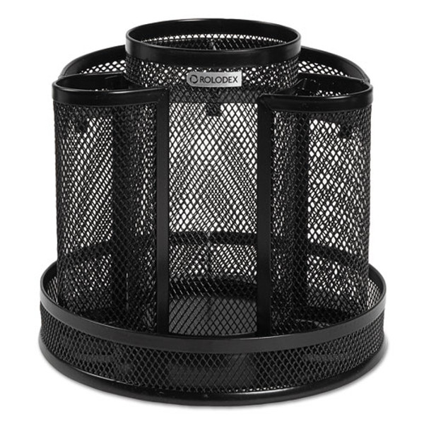 Wire Mesh Spinning Desk Sorter, 8 Compartments, Steel Mesh, 6.5" Diameter X 6.5"h, Black