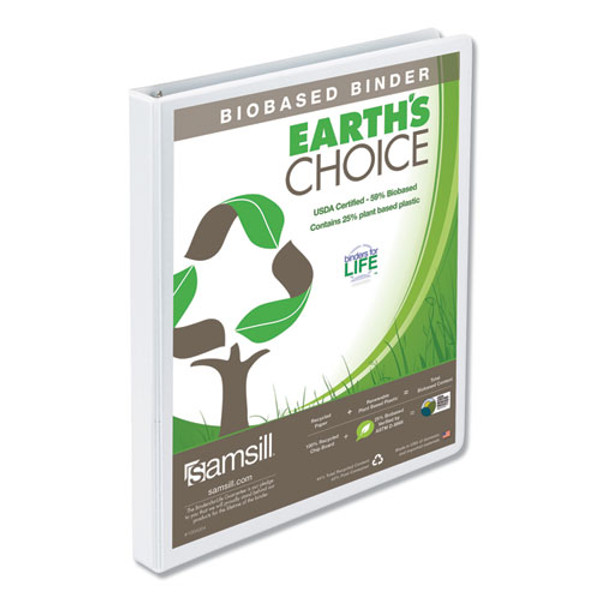 Earth's Choice Plant-based Round Ring View Binder, 3 Rings, 0.5" Capacity, 11 X 8.5, White