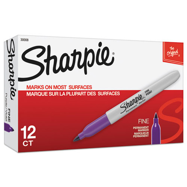 Fine Tip Permanent Marker, Fine Bullet Tip, Purple, Dozen