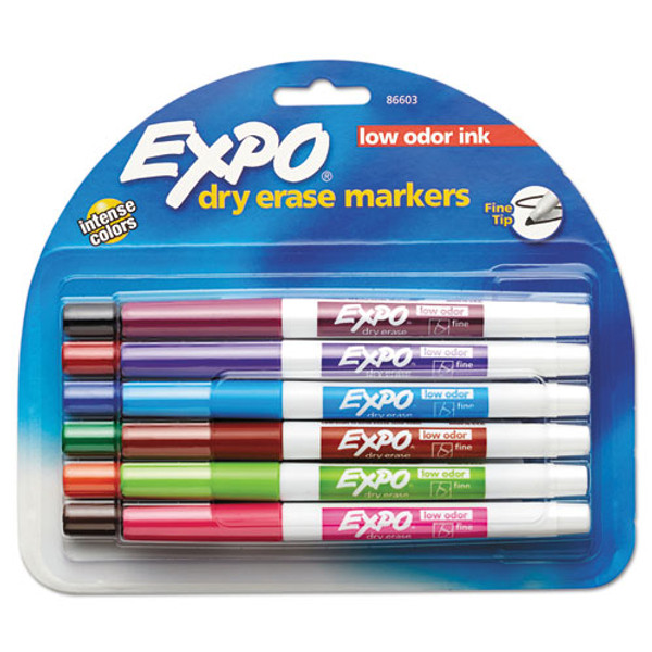 Low-odor Dry-erase Marker, Fine Bullet Tip, Assorted Colors, 12/set