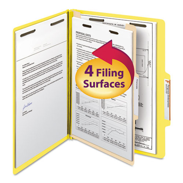 Top Tab Classification Folders, Four Safeshield Fasteners, 2" Expansion, 1 Divider, Letter Size, Yellow Exterior, 10/box