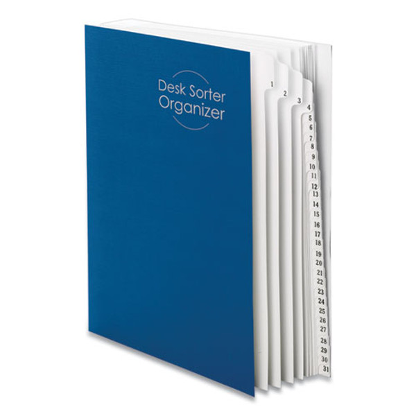 Deluxe Expandable Indexed Desk File/sorter, 31 Dividers, Date Index, Letter Size, Dark Blue Cover