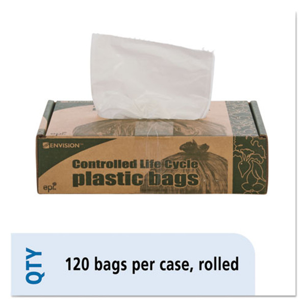 Controlled Life-cycle Plastic Trash Bags, 13 Gal, 0.7 Mil, 24" X 30", White, 120/box