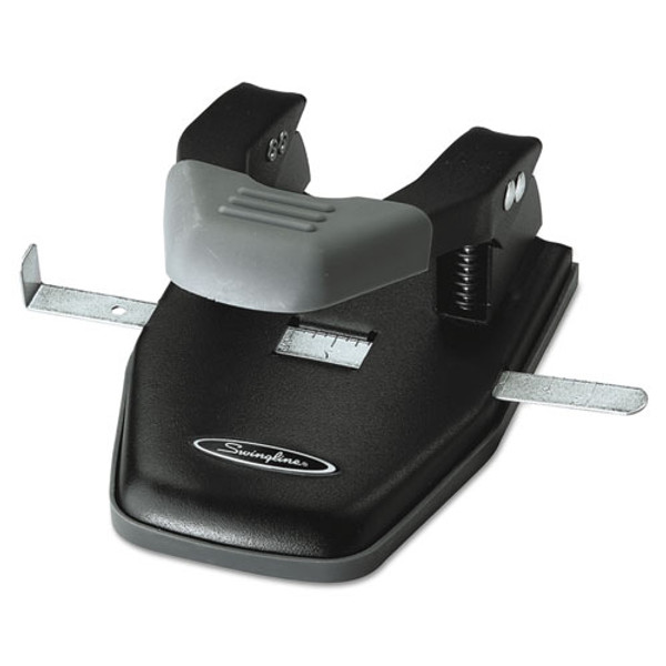 28-sheet Comfort Handle Steel Two-hole Punch, 1/4" Holes, Black/gray