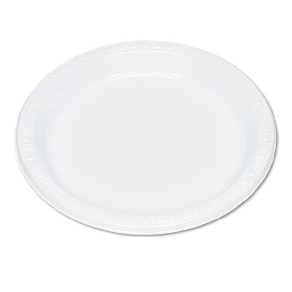 Plastic Dinnerware, Plates, 9" Dia, White, 500/carton