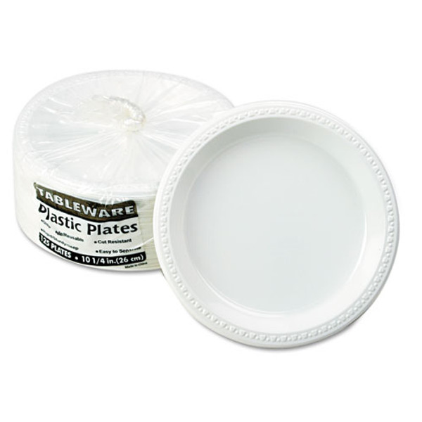 Plastic Dinnerware, Plates, 10.25" Dia, White, 125/pack