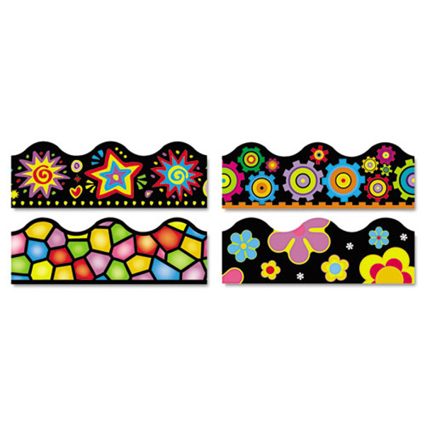 Terrific Trimmers Border Variety Set, 2.25" X 39", Bright On Black, Assorted Colors/designs, 48/set