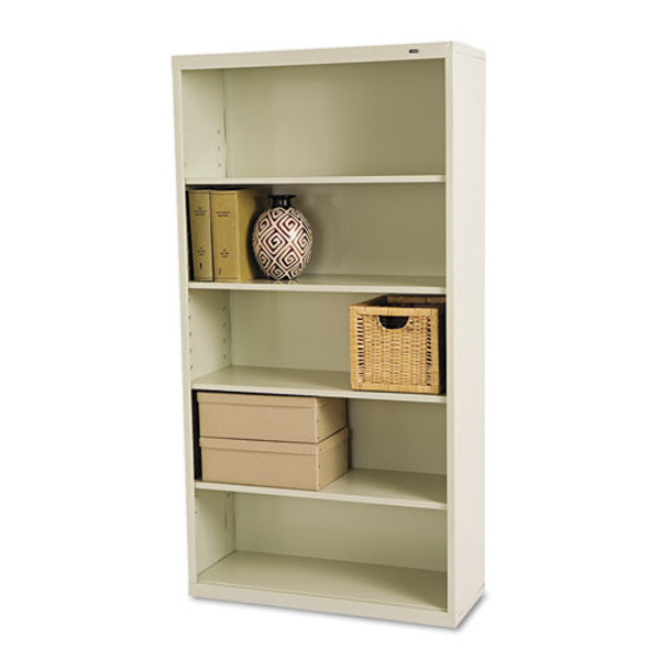 Metal Bookcase, Five-shelf, 34.5w X 13.5d X 66h, Putty