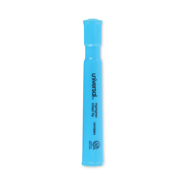 Desk Highlighters, Fluorescent Blue Ink, Chisel Tip, Blue Barrel, Dozen