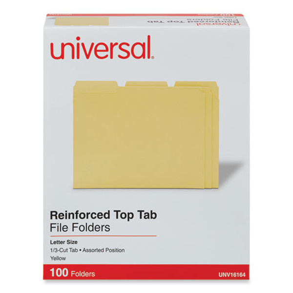 Reinforced Top-tab File Folders, 1/3-cut Tabs: Assorted, Letter Size, 1" Expansion, Yellow, 100/box