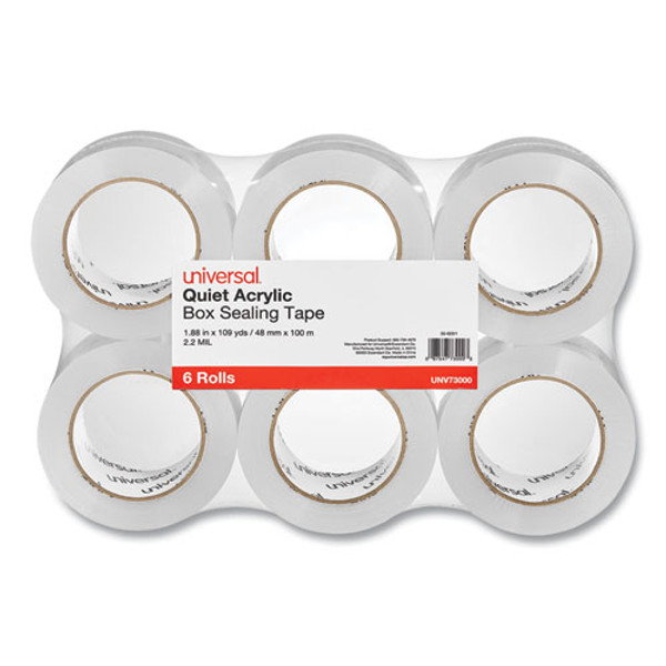 Quiet Tape Box Sealing Tape, 3" Core, 1.88" X 109 Yds, Clear, 6/pack