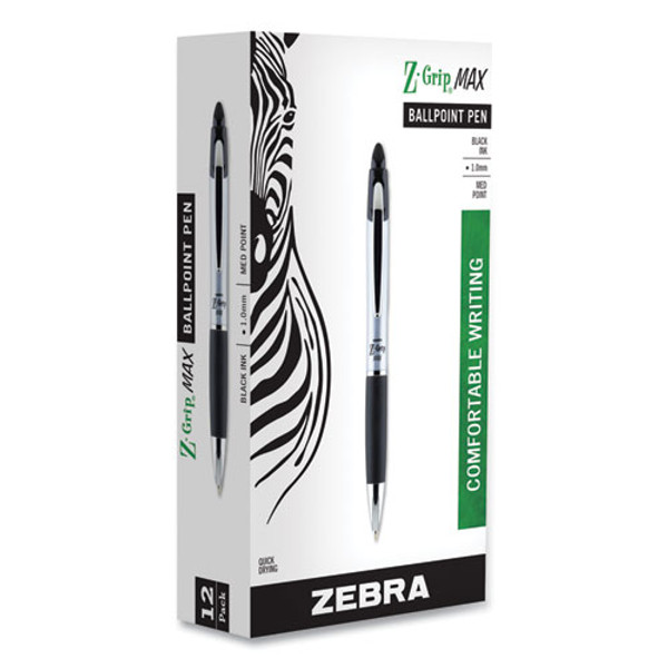 Z-grip Max Ballpoint Pen, Retractable, Medium 1 Mm, Black Ink, Silver/black Barrel, 12/pack