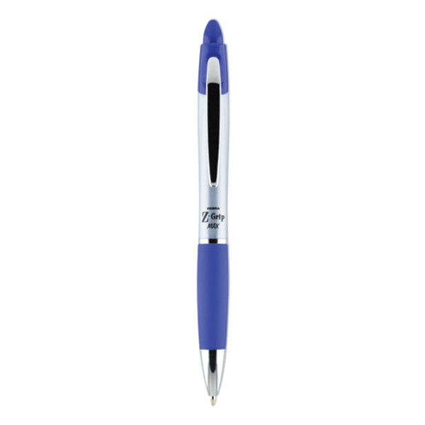 Z-grip Max Ballpoint Pen, Retractable, Medium 1 Mm, Blue Ink, Silver/blue Barrel, 12/pack