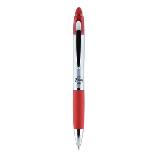 Z-grip Max Ballpoint Pen, Retractable, Medium 1 Mm, Red Ink, Silver/red Barrel, 12/pack
