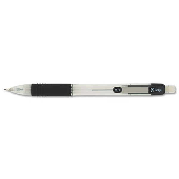 Z-grip Mechanical Pencil, 0.7 Mm, Hb (#2), Black Lead, Clear/black Barrel, Dozen
